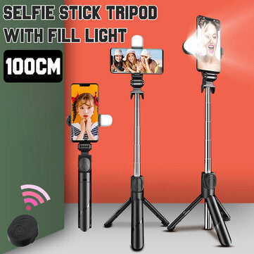 Handheld 100cm ausziehbares Bluetooth Stativ Selfie-Stick mit Fülllicht für Handy