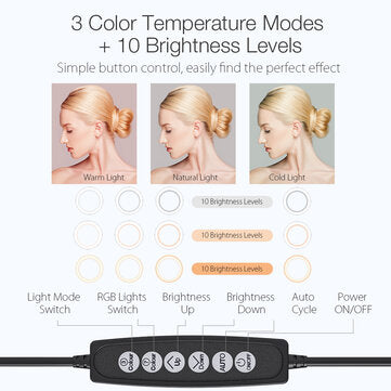 BlitzWolf® BW-SL5 10 Zoll RGB LED Ringlicht Dimmbare Selfie-Ringlampe für YouTube Tiktok Live Stream Make-up mit Stativ-Handyhalterung
