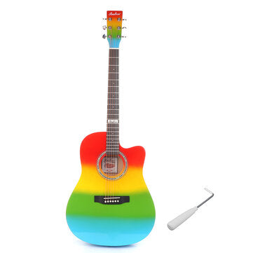 Gitarre Andrew 41-Zoll-Schallloch-Akustikgitarre mit Mahagoni-Gravur in Regenbogenfarben für Gitarristen