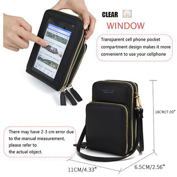 Große Kapazität mit klarem Touchscreen-Fenster Multi-Pockets Wallet Handtasche Handy-Aufbewahrung Umhängetasche