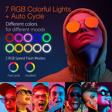 BlitzWolf® BW-SL5 10 Zoll RGB LED Ringlicht Dimmbare Selfie-Ringlampe für YouTube Tiktok Live Stream Make-up mit Stativ-Handyhalterung