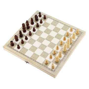 3 in 1 Faltbares Holzschachspiel Checkers Backgammon Set Kinder Erwachsene Puzzlespielspielzeug