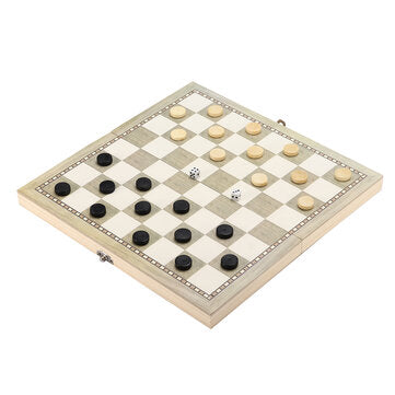 3 in 1 Faltbares Holzschachspiel Checkers Backgammon Set Kinder Erwachsene Puzzlespielspielzeug