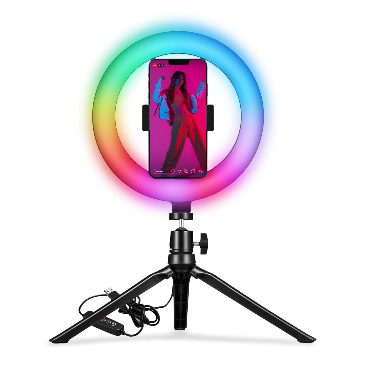 Selfie Lichtring mit Stativ und Fernbedienung Celly CLICKRINGRGBBK