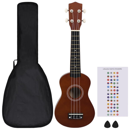 Sopran-Ukulele-Set mit Tasche für Kinder Dunkles Holz 21"