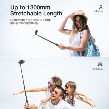 Blitzwolf BW-BS10 Plus Multifunktionales 1300 mm superlanges Länge Selfie-Stick-Stativ mit 360°-Telefonklemme und einziehbarer Fernbedienung