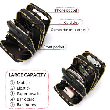 Große Kapazität mit klarem Touchscreen-Fenster Multi-Pockets Wallet Handtasche Handy-Aufbewahrung Umhängetasche