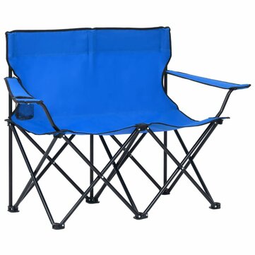 Campingstuhl 2 Personen Klappstuhl aus Stahl für Outdoor Camping Wandern Reisen Blau
