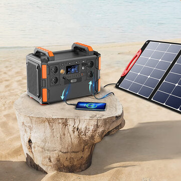 Blitzfisch F132 Tragbares 1000-W-Kraftwerk mit faltbarem 100-W-Solarpanel-Notstromversorgung für Camping-Wohnmobilreisen