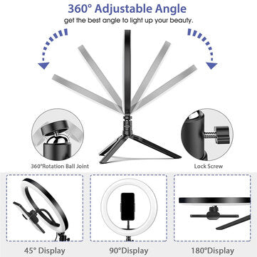 BlitzWolf BW-SL3 10 Zoll LED Ringlicht mit Stativ und Telefonhalter Dimmbares Schreibtisch-Make-up Satz